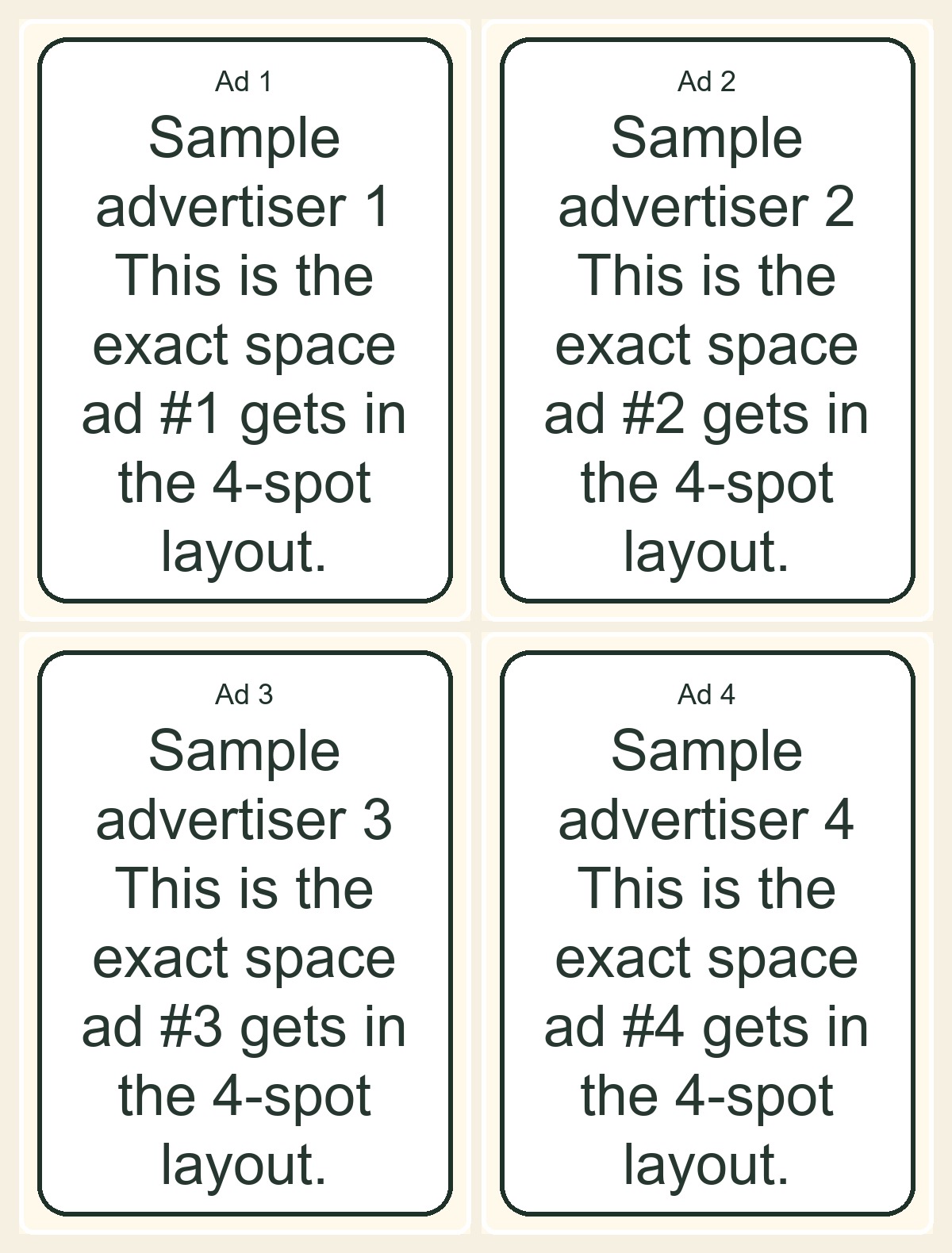 Four sponsored ad placement layout