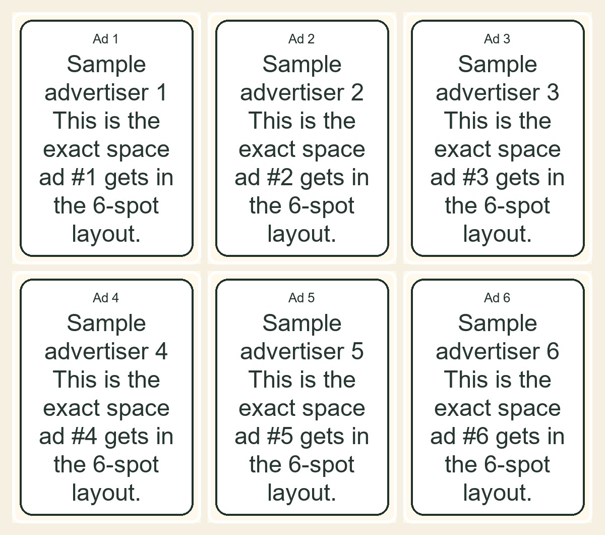Six sponsored ad placement layout